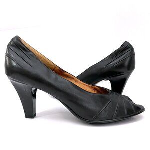 Sofft Black Leather Open Toe 3" Heel